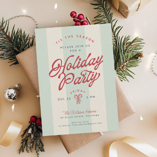 Modern Vintage Stripes Cute Retro Holiday Party Invitation