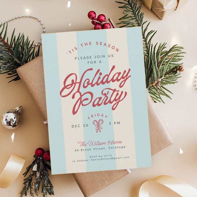 Modern Vintage Stripes Cute Retro Holiday Party Invitation (Creator Uploaded)