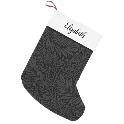 Modern Vintage Style Black Floral Pattern Name Small Christmas Stocking