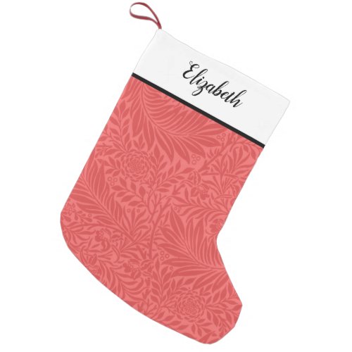Modern Vintage Style Red Floral Pattern Name Small Christmas Stocking