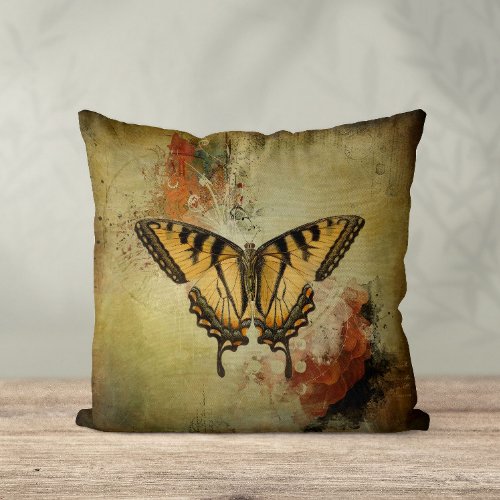 Modern Vintage Swallowtail Butterfly Throw Pillow