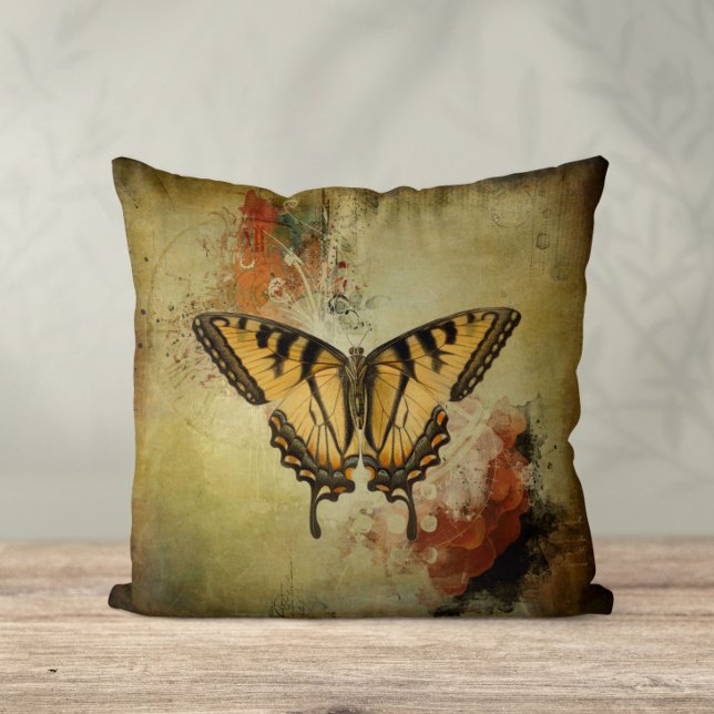 Modern Vintage Swallowtail Butterfly Throw Pillow (Creator Uploaded)