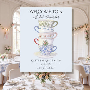 Modern Vintage Tea Cups Watercolor Bridal Shower Poster