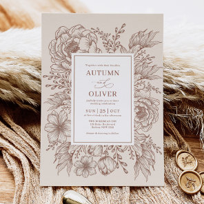 Modern Vintage Terracotta Floral Wedding Invitation