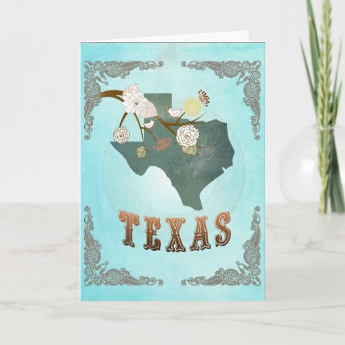 Modern Vintage Texas State Map â Aqua Blue Holiday Card