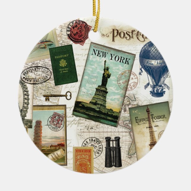Modern vintage travel ceramic ornament (Front)