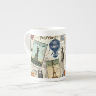 modern vintage travel collage bone china mug