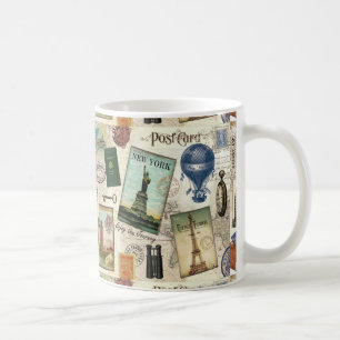 modern vintage travel collage coffee mug