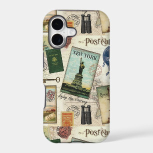 modern vintage travel collage iPhone 17 case