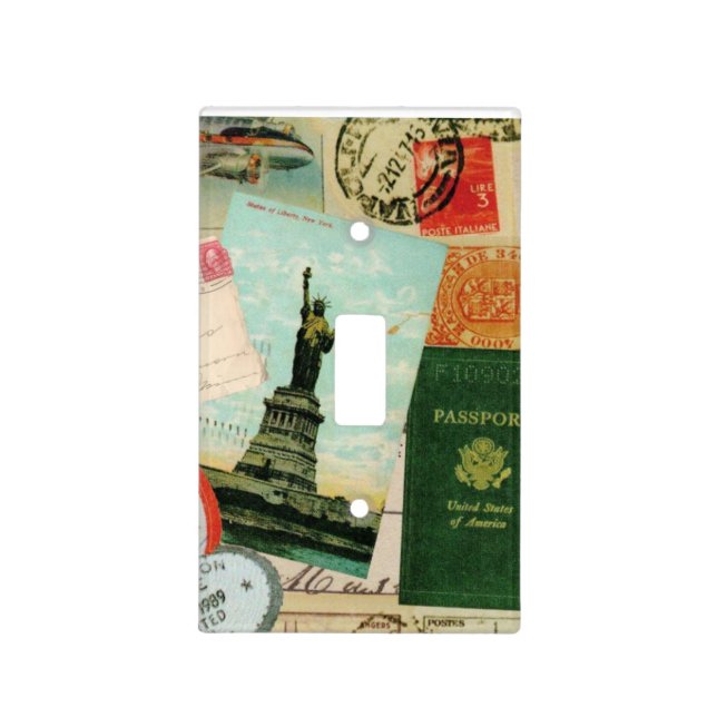 modern vintage travel collage light switch cover (Front)