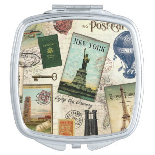 modern vintage travel collage makeup mirror