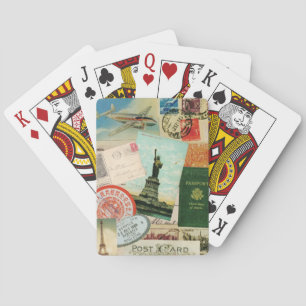 modern vintage travel collage poker cards