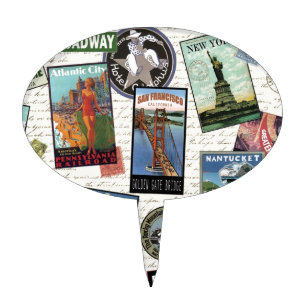 modern vintage travel USA Cake Topper