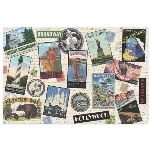Modern Vintage Travel USA decoupage tissue paper