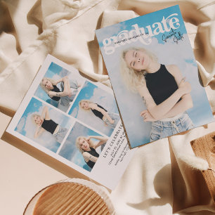 Modern Vintage Typography Photo Collage Graduation Invitation