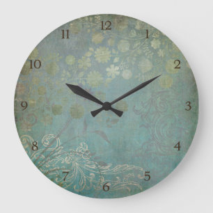 Modern Vintage Wallpaper Floral Design Flower Art Large Clock