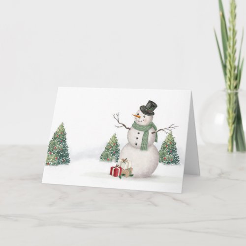 Modern vintage watercolor snowman Christmas card
