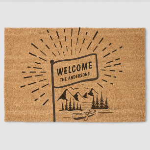 Modern Vintage Welcome Family Lake House Woods Fiber Doormat