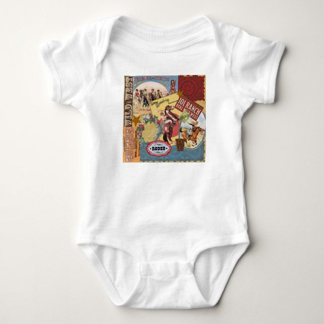 modern vintage western cowgirl baby bodysuit (Front)