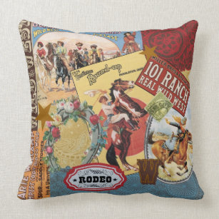 modern vintage western cowgirl throw pillow