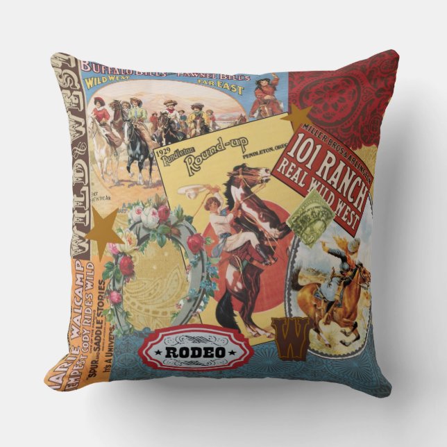 modern vintage western cowgirl throw pillow (Front)