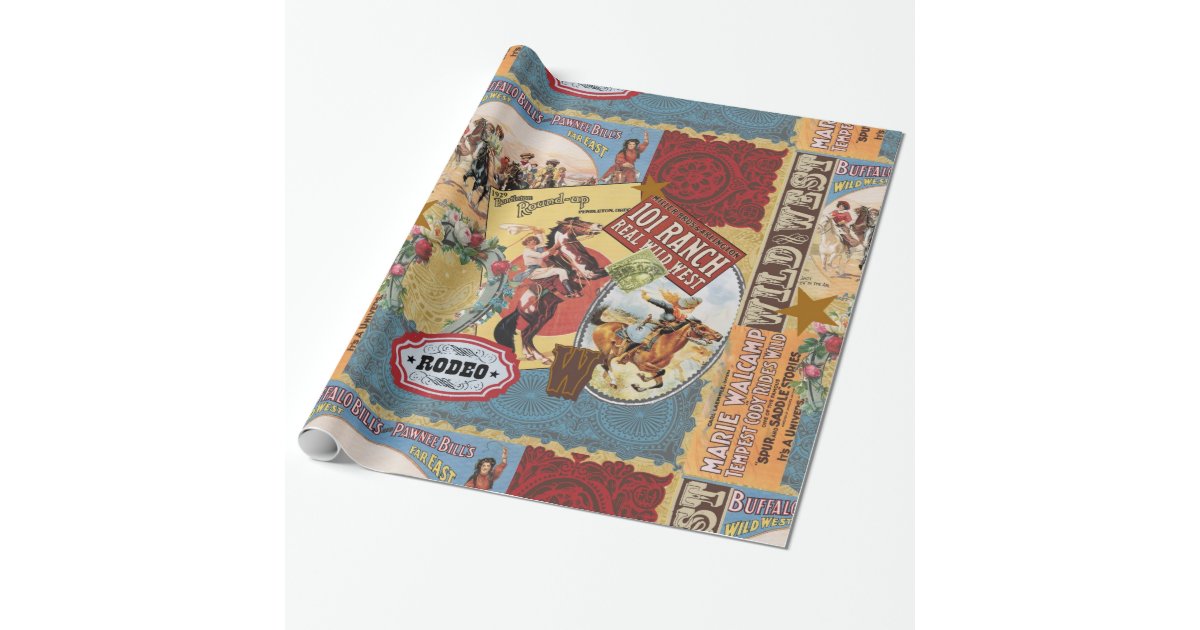 Modern Vintage Western Cowgirl Wrapping Paper Zazzle Com