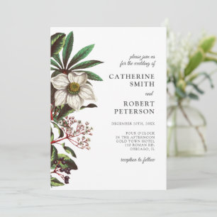 Modern Vintage White Christmas Rose Invitation