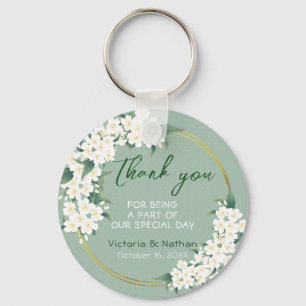 Modern Vintage White Green Floral Wedding Favor Ke Keychain