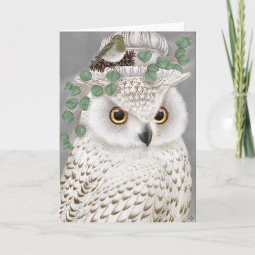 Modern vintage white owl greeting card