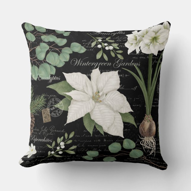 Modern Vintage Winter Botanical pillow (Front)