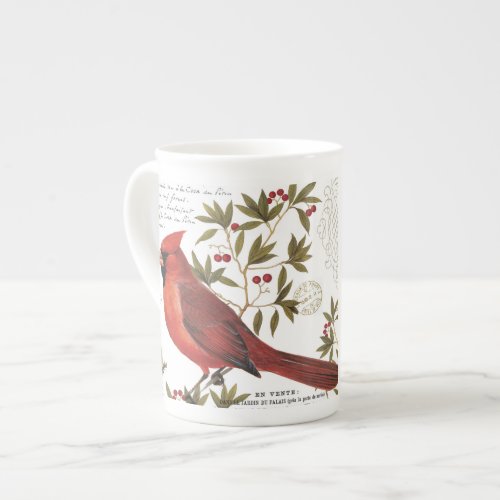 modern vintage winter cardinal bone china mug