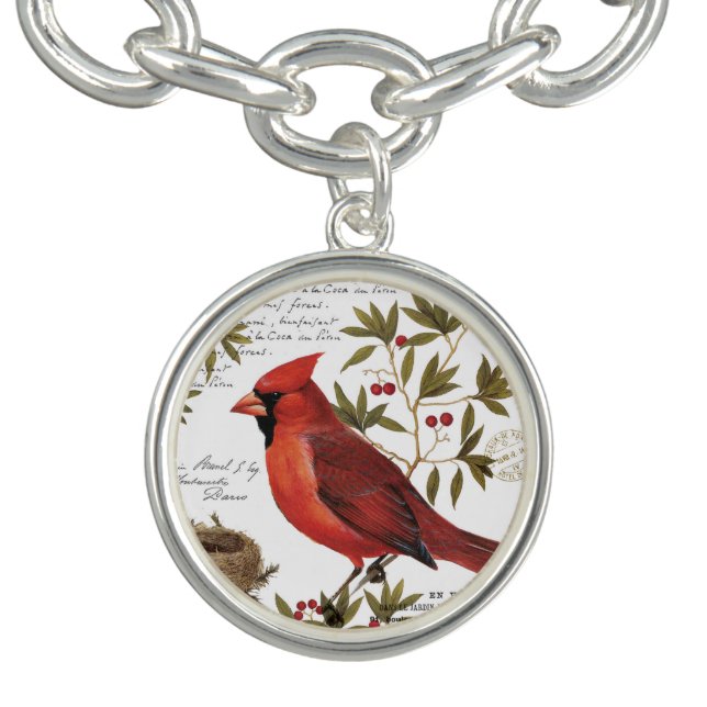 modern vintage winter cardinal charm bracelet (Design)