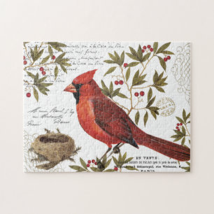 modern vintage winter cardinal jigsaw puzzle