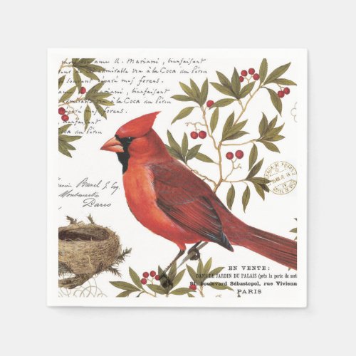 modern vintage winter cardinal napkins