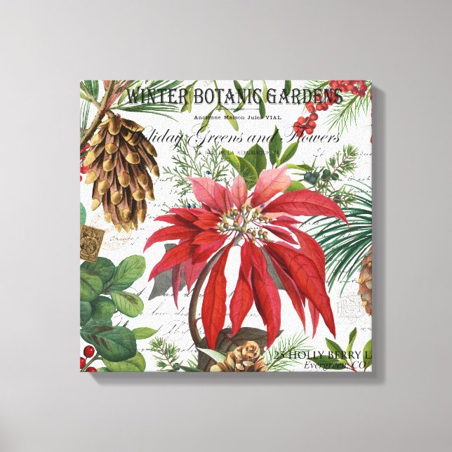 Modern vintage winter garden floral canvas print (Front)