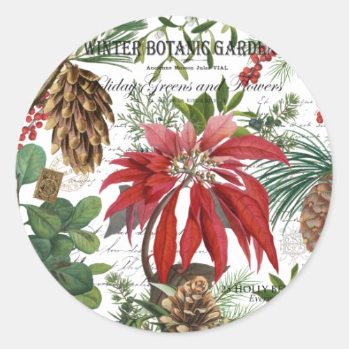 Modern vintage winter garden floral classic round sticker