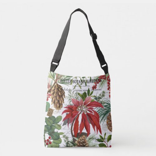 Modern vintage winter garden floral crossbody bag