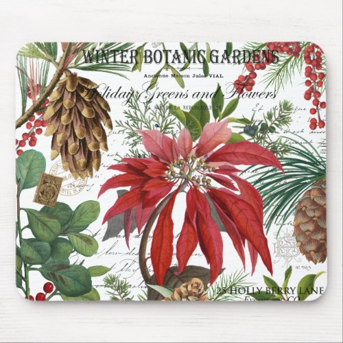 Modern vintage winter garden floral mouse pad