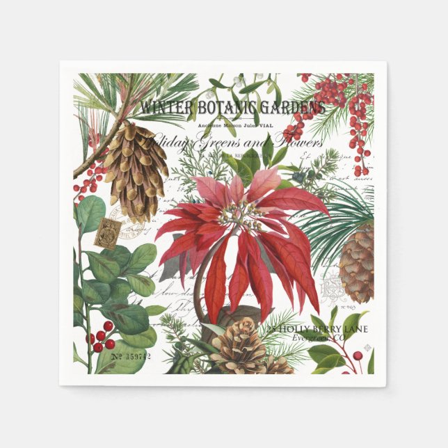 Modern vintage winter garden floral paper napkins (Front)