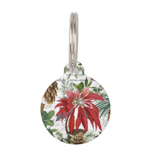 Modern vintage winter garden floral pet name tag