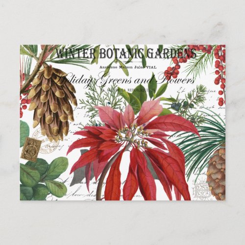 Modern vintage winter garden floral postcard
