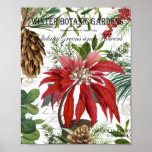 Modern vintage winter garden floral postcard poste poster<br><div class="desc">Modern vintage winter poinsettia floral</div>