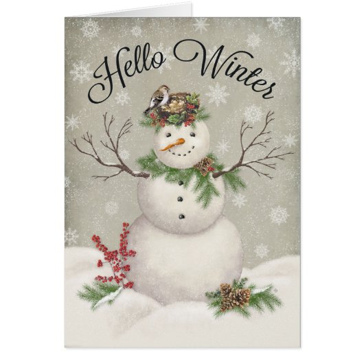 modern vintage winter garden snowman cards (Front)