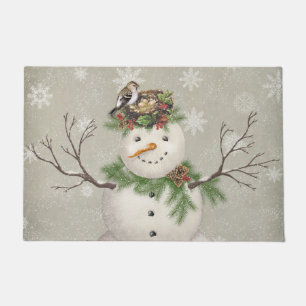 modern vintage winter garden snowman doormat