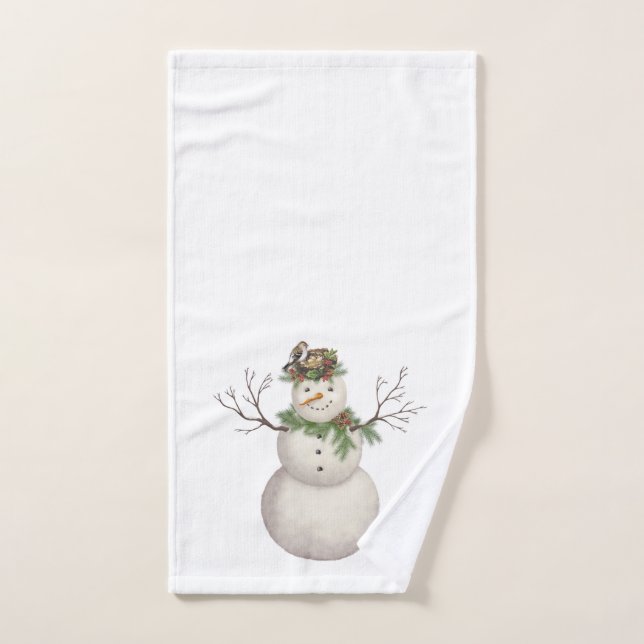 modern vintage winter garden snowman hand towel  (Hand Towel)