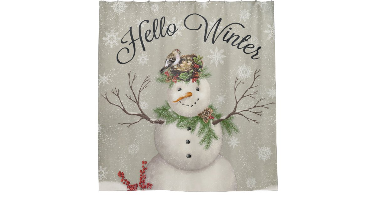 modern vintage winter garden snowman shower curtain Zazzle