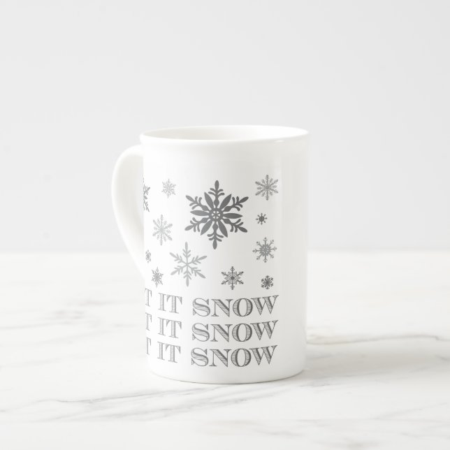 modern vintage winter snowflakes bone china mug (Front Left)