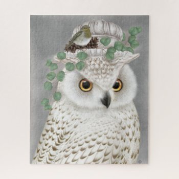 Modern Vintage Winter White Owl Jigsaw Puzzle by GIFTSBYHEATHERMYERS at Zazzle