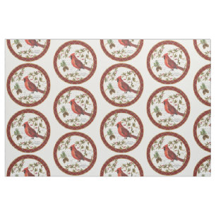 modern vintage winter woodland cardinal fabric