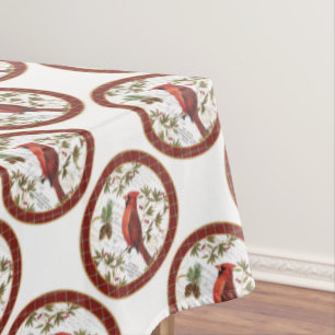 modern vintage winter woodland cardinal tablecloth
